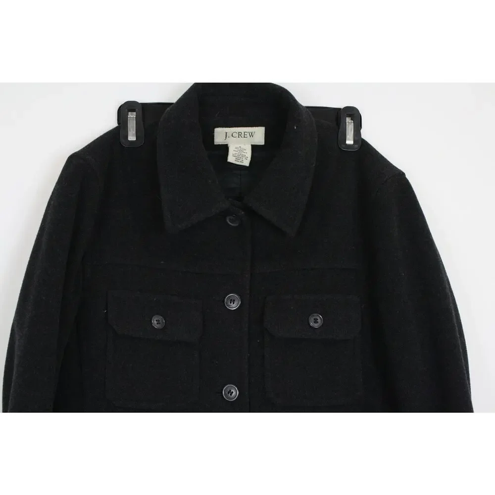 J Crew Wool Shirt Jacket Womens Small Black Quilted Thinsulate Lined Chore Coat - Picture 2 of 7